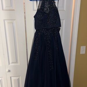 Elegant Navy Beaded 2pc Prom Dress